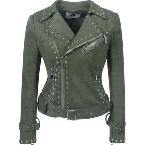 Womens heavy industry rivet PU short slim flt jacket personality punk hand some zipper jacket Y791
