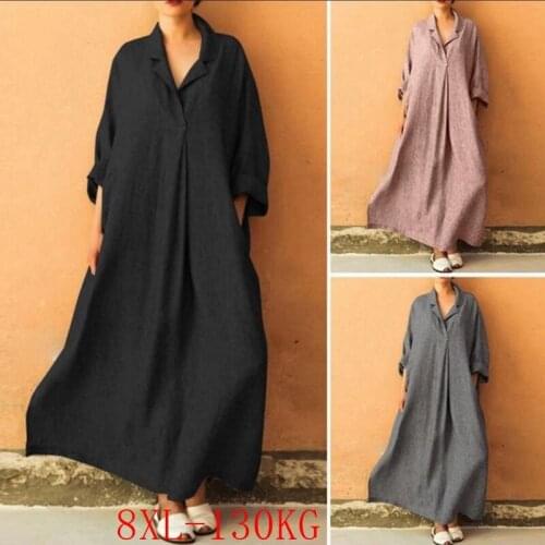 Summer plus size dress 4XL-8XL bust 140CM fashion womens long-sleeved loose casual plus size bohemian style solid color dress