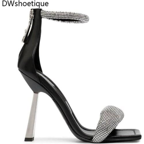 Summer blingbling crystal square toe women sandals strange heel women leather party shoes