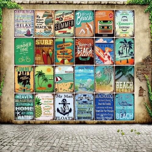 [ WellCraft ] Beach Welcome To The Summer Party Metal Sign Tin Poster Home Decor Bar Wall Art Painting 20*30 CM Sizer L15