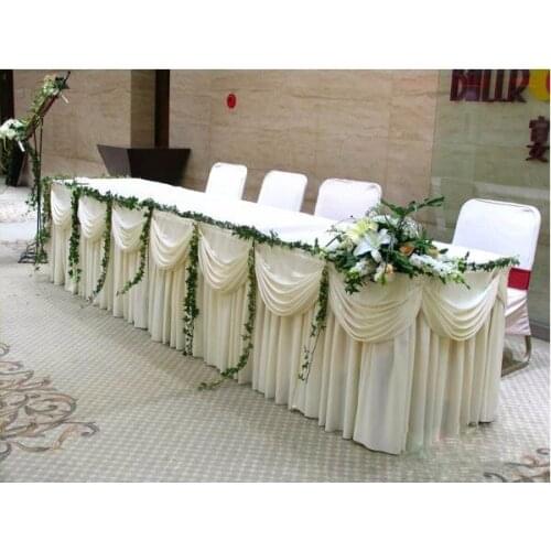 Fashion white Ice Silk Solid Table Skirt Wedding Table Skirting 20ft length fast shipping