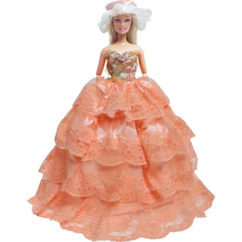 Fashion Orange Ball Dress Bride Wedding Party Gown Princess Hat Clothes for Barbie Doll Accessories Baby Girl DIY House Toys