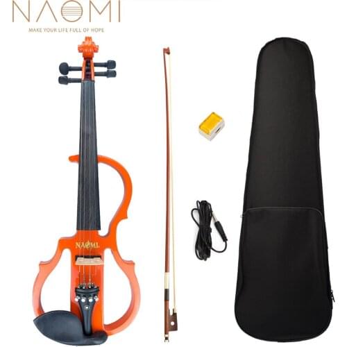 NAOMI 4/4 Electric Violin Set In Orange Color w/ Ebony Fittings Tailpiece w/ Pearl Inlay Tuning Pegs Fingerboard Chin Rest