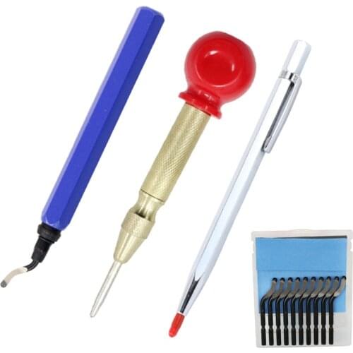 Deburring Tool Kit 10 Pcs HSS Blades with 1 Swivel Handle and 1 Pointed Tiles Cutter Pen Removing Burr,1 Center Punch