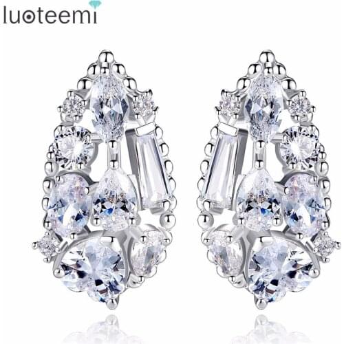 LUOTEEMI 2017 New Hot Charming Cubic Zirconia Big Waterdrop Stud Earrings for Women Jewellery Free Shipping Brincos Bijoux