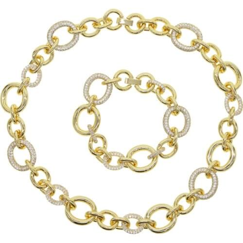 Geometric round oval hollow circle link chain charm choker necklace with clear CZ paved for women girl fashion wedding jewelry