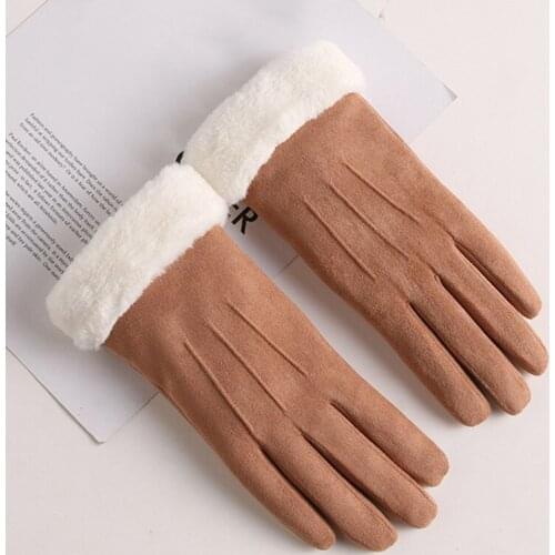 Fashion Gloves For Women Girls Full Finger Thicken Solid Color Wool Mittens Winter Ski Cashmere Gloves
