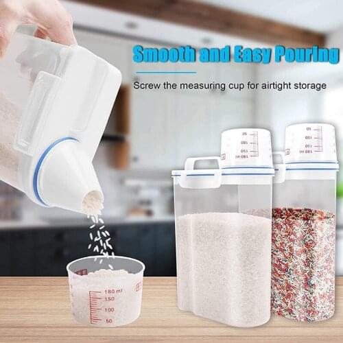 Rice Cereal Container Storage Airtight Dry Food Rice Container Storage Plastic Small Rice Dispenser with Measuring Cup