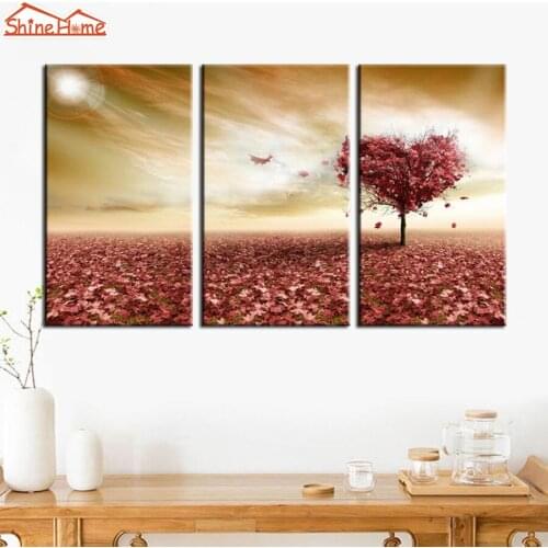ShineHome-3 Pieces Modular Wall Painting Canvas Printing Prints Picture Tree Prairie Skyline Poster Wall Decor Artwork Panel