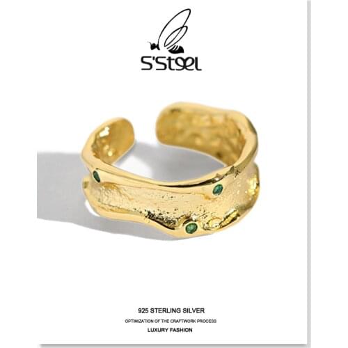 SSTEEL Irregular Rings 925 Sterling Silver For Women Korean Designer Luxury Zircon Opening Ring Bague Argent 925 Fine Jewelry