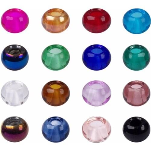 100Pcs/lot 14.5x10mm Mixed Color Rondelle Large Hole Glass beads with no Brass Core,European Bead for Diy Charm Bracelet