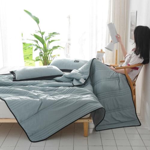 Air Condition Thin Stripe Summer Cool Quilt Single Double Breathable Sofa Office Bed Travel Quilts Throw Blanket