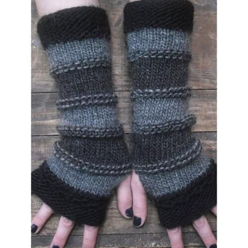 New Autumn Winter Knitted Fingerless Breathable Gloves Stitching Striped Warm Long Arm Sleeve Unisex Universal Style For Fashion