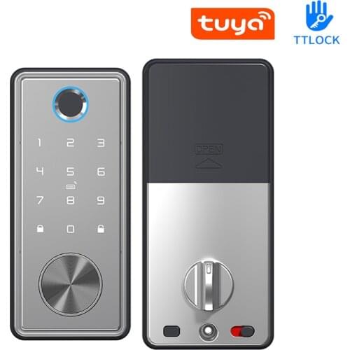 TTLock Or Tuya APP Smart Remote Control Fingerprint Biometrics Password Card US Deadbolt Automatic Electric Latch Lock