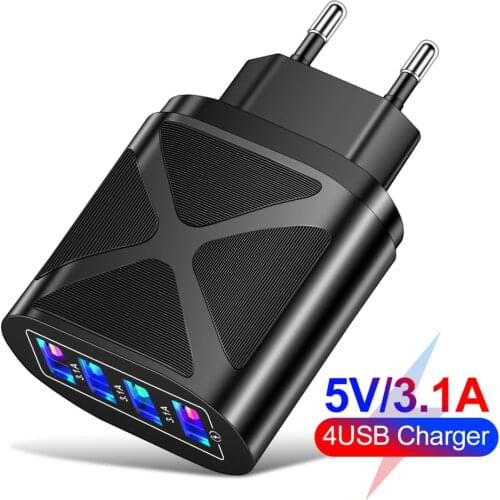 MOJOYCE ABS USB Luminous Charger 4 Port Portable 3A Universal Wall Travel Convenience Mobile Phone Tablet Car Adapter Device New