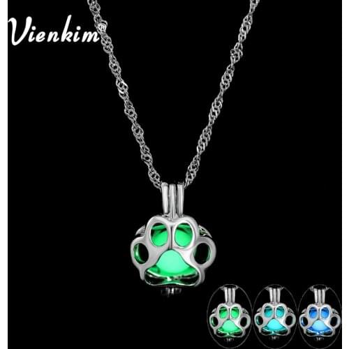 Vienkim Fashion Hollow Charm Luminous Pendant Necklace Women Glowing Stone Necklace Statement Jewelry Christmas Gifts