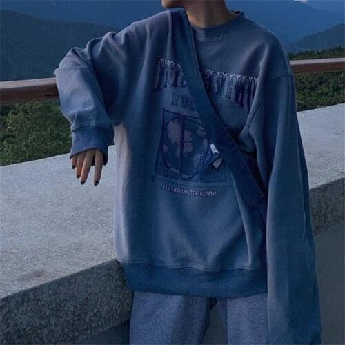 Womens Sweatshirt Chic Printed Harajuku Cool Oversized Hoodies Women Casual Loose Streetwear Pullover O-Neck Korean Style Tops