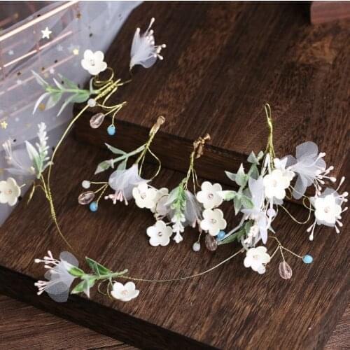 Women Headbands Forest Style Engagement Wedding Hair Accessories Earrings Set For Bride Girls Gifts Party Flower Shape Headdress
