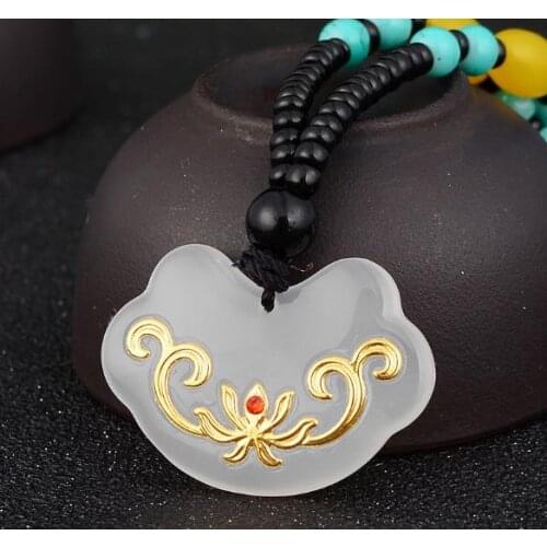 Gold inlaid jade pendant 3D natural chalcedony inlaid with gold with diamond chalcedony flower pendantH45