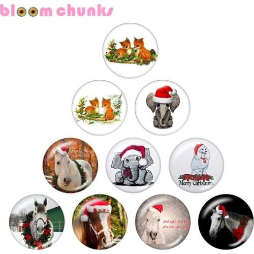 Horse fox Animal Christmas 10pcs mixed 12mm/18mm/20mm/25mm Round photo glass cabochon jewelry flat back Making findings A4693
