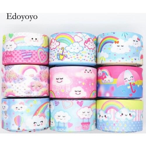 10 Yards 1.5'' (38MM) Rainbow, Cloud Printed Grosgrain Ribbons For Hair Bows DIY Handmade Materials Y19082301