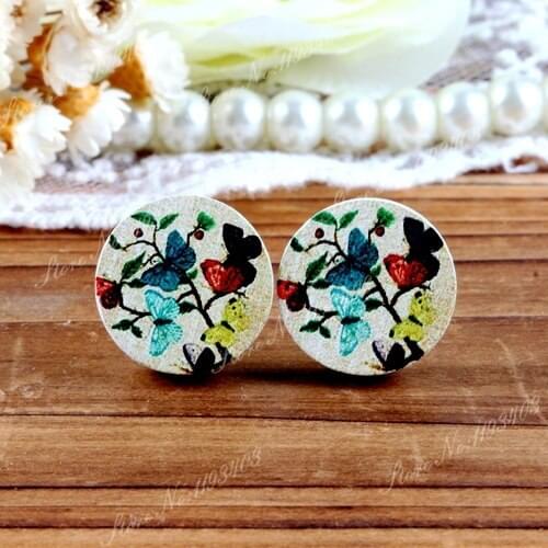 16mm Flower Round High Quality Photo Wood Laser Cut Cabochon to make Rings, Earrings, Bobby pin,Necklaces, Bracelets