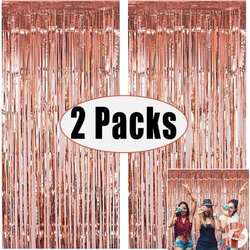 2 Pack Photo Booth Backdrop Metallic Foil Curtain Tinsel Backdrop Bachelorette Party Background for Wedding Birthday Baby Shower