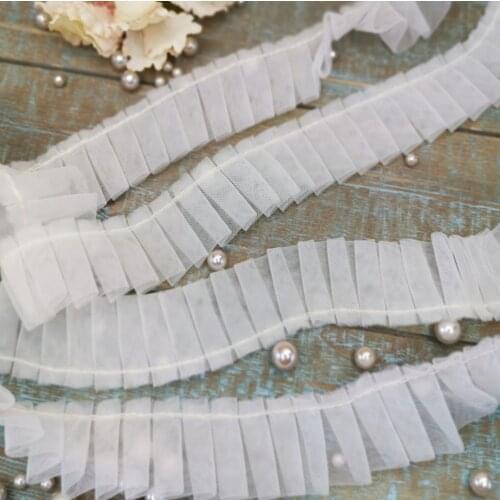 3 Yards Width 3cm Ivory Apricot 2 Layers Lace Trim Mesh Ruffle Lace Fabric Handmade DIY Craft Collar Dress Sewing Accessories