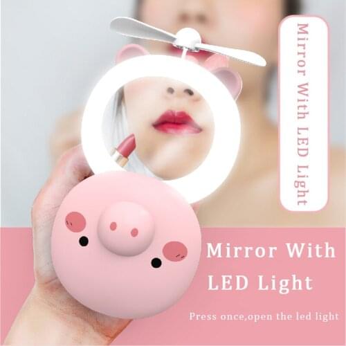 3in1 Mini portable handheld fan usb and make up mirror with led light handheld round fans rechargeable battery 1000mah foldable
