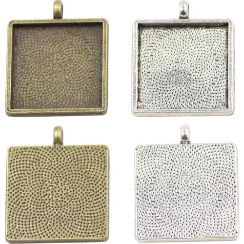 5Pcs Square Pendant Cabochon Blank Necklace Plated Silver 20/24mm Setting Tray Base Cameo Bezel Making Jewelry Findings
