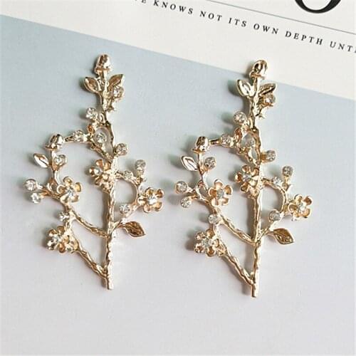 5 pcs/lot Alloy jewelry accessories with Rhinestone branches DIY Creative Alloy Choker Leaf Sewing Supplies Metal Buttons