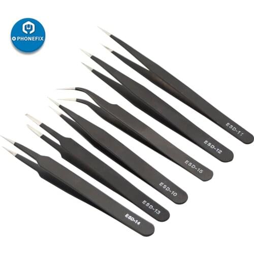 6PCS ESD Safe Anti-Static Tweezers Stainless Steel Lengthened Medical Precision Tweezers for iPhone Repair Computer Tool Kit