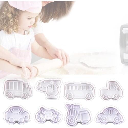 8pcs Bicycle Car Pattern Plastic Baking Mold Kitchen Biscuit Cookie Cutter Mould 37MF