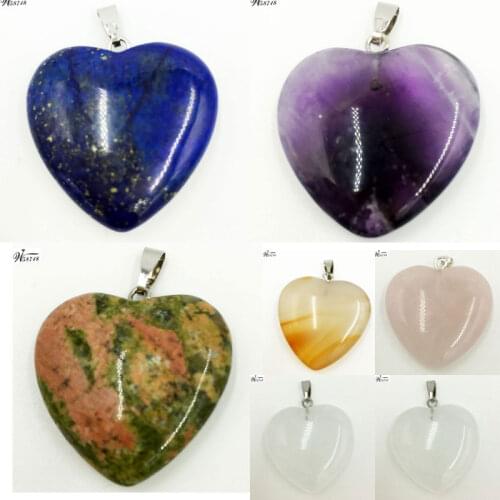 Free Shipping Fashion Jewelry 25x26mm Carnelian Crystal Unakite Lapis Lazuli Heart Art Women Men Pendant Bead WFH593