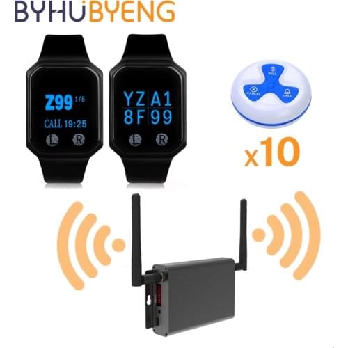 BYHUBYENG Wireless Calling Call Button Long Range System More Than 2000m In Open Area High Quality Repeater Watch Pager