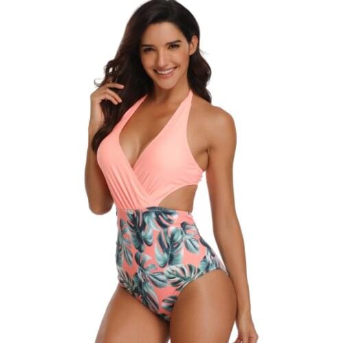 One Piece Swimsuit Sexy V-neck Print Women One-piece Bathing Suits Woman High Waist Swimwear Women Monokini