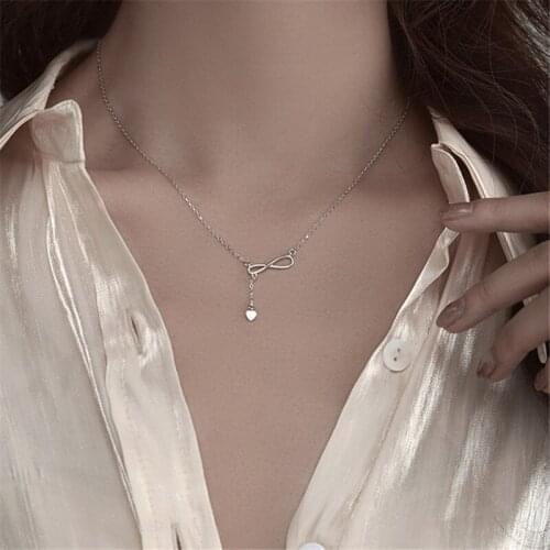 925 Sterling Silver Link Chain Necklace For Women Cross Heart Pendent Elegant Bride Party Jewelry dz601