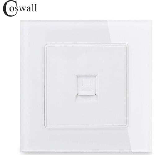 COSWALL Crystal Tempered Glass Panel Wall Socket 1 Gang RJ45 CAT5E Internet Computer Data Connector C1 Series