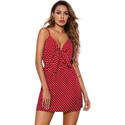 Womens Nightdress Sexy Dot Print Sleeveless Backless Sling Dress Pajama for Honeymoon Sleeping Nights