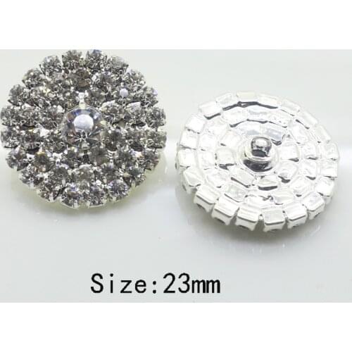 Hot sale 10pcs/Set 23MM Beautiful silver Clear Glass Rhinestone Buttons metal sewing button clothing DIY Wedding Decorative
