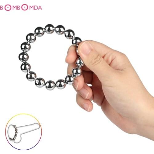 Stainless Steel Beads Penis Ring Delay Lasting Scrotum Ring Metal Cock Ring Adult Sex Toys For Men Male Chastity Device Sex Shop