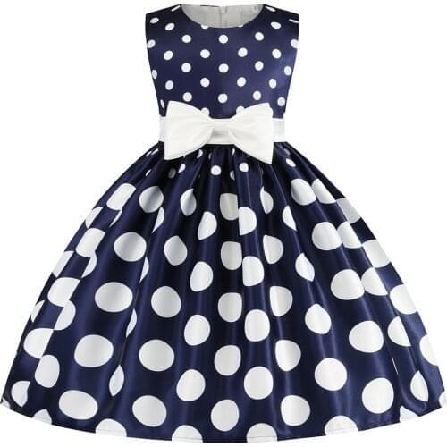 2021 Dot Print Kids Dress For Girls White Bow Princess Children Dresses Costume Wedding Party Dress Vestidos for 2-9 Years