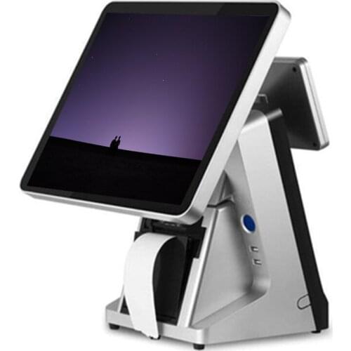 Commercial Multi function pos all in one 15 inch pure touch screen VFD pos system built in 80mm printer