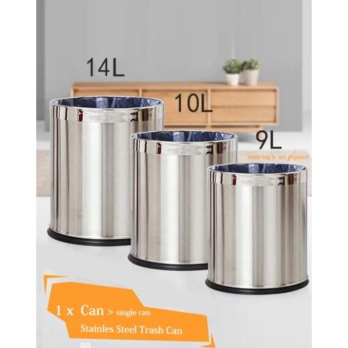Metal Trash Can , Wood Grain Waste Bin, Double Layer Trash Bins Home Kitchen Hotel Open Top Floor Stand Wastebasket without Lid