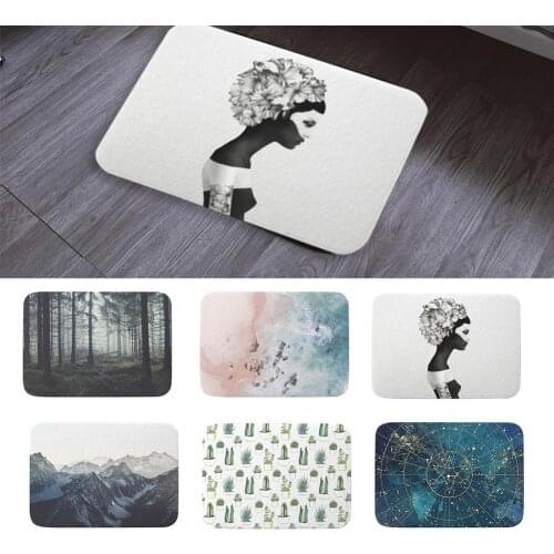 Forest Mountain Sea Print Rectangle Mat 40*60cm Flannel Anti-Slip Entrance Doormat Washable Floor Carpet Home Bathroom Decor