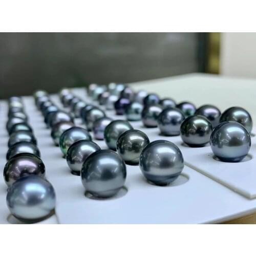 9-10MM Big Size Round Nice Grade Pearls, Real Natural Tahitian Tahiti South Sea Pearls, Loose Black Color Pearls, 5 PAIRS/LOT