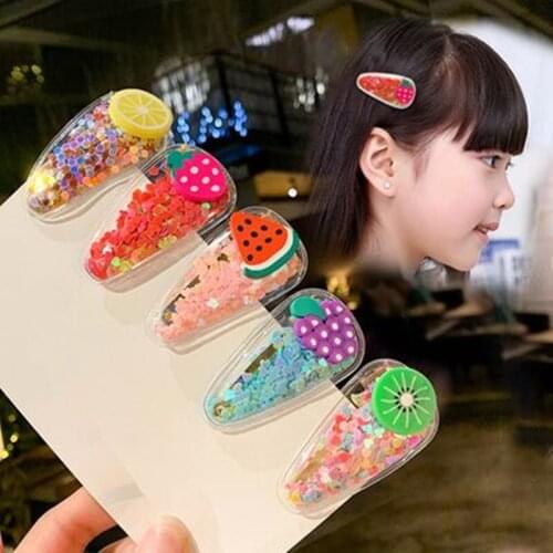 Cute Colored Baby Quicksand Hairpins Sweet Childrens Fruit Hair Clip Fashion BB Clips For Girls Barrettes Hair Accessories