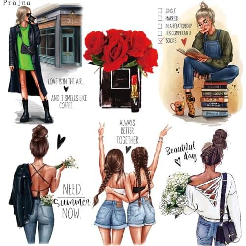 Fashion Girl Heat Thermal Transfer For Clothes T-shirt Cartoon Applique Iron-on Transfers For Clothing Stickers Iron On Patches