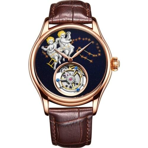 Fashion Gemini Tourbillon Mens Watch Luxury Skeleton Leather Manual Winding Original Seagull Mechanical Male Watch Reloj Hombre