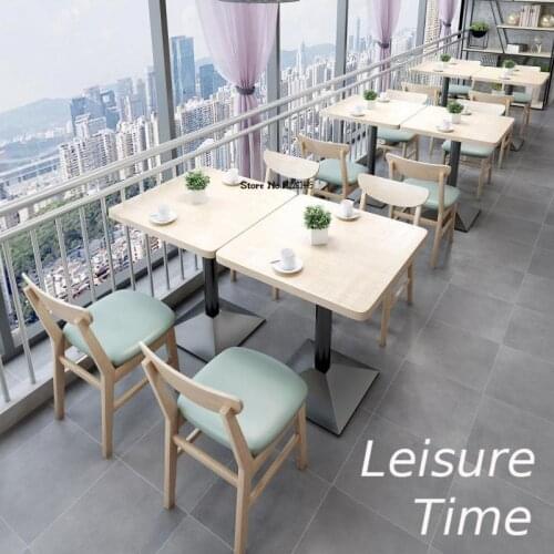 Milk Tea Shop Restaurant Solid Wood Table And Chair Japanese Canteen Snack Coffee Shop Wall Deck Table And Chair